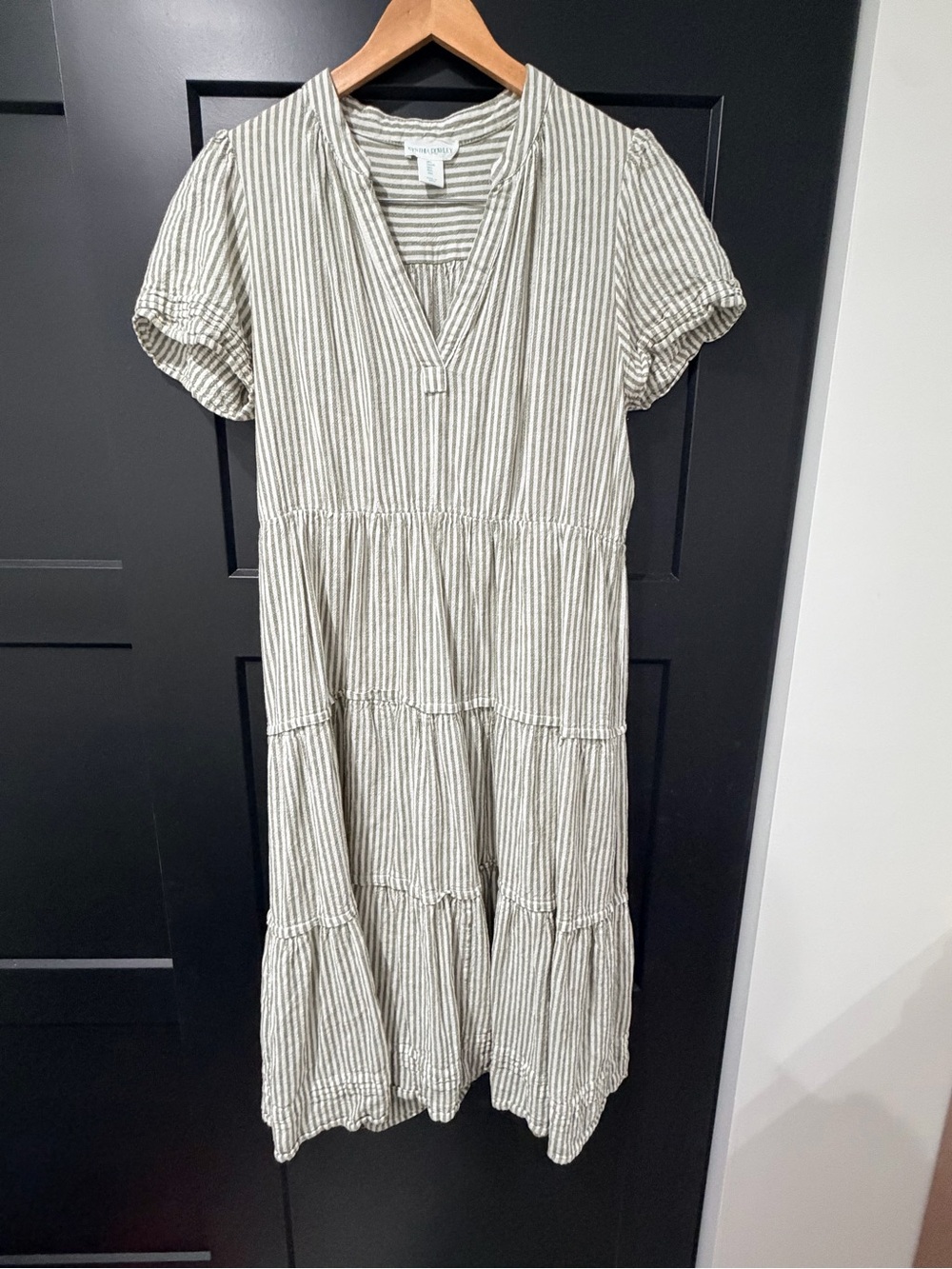 Cynthia Rowley Sage Olive Striped Linen Blend Midi Dress